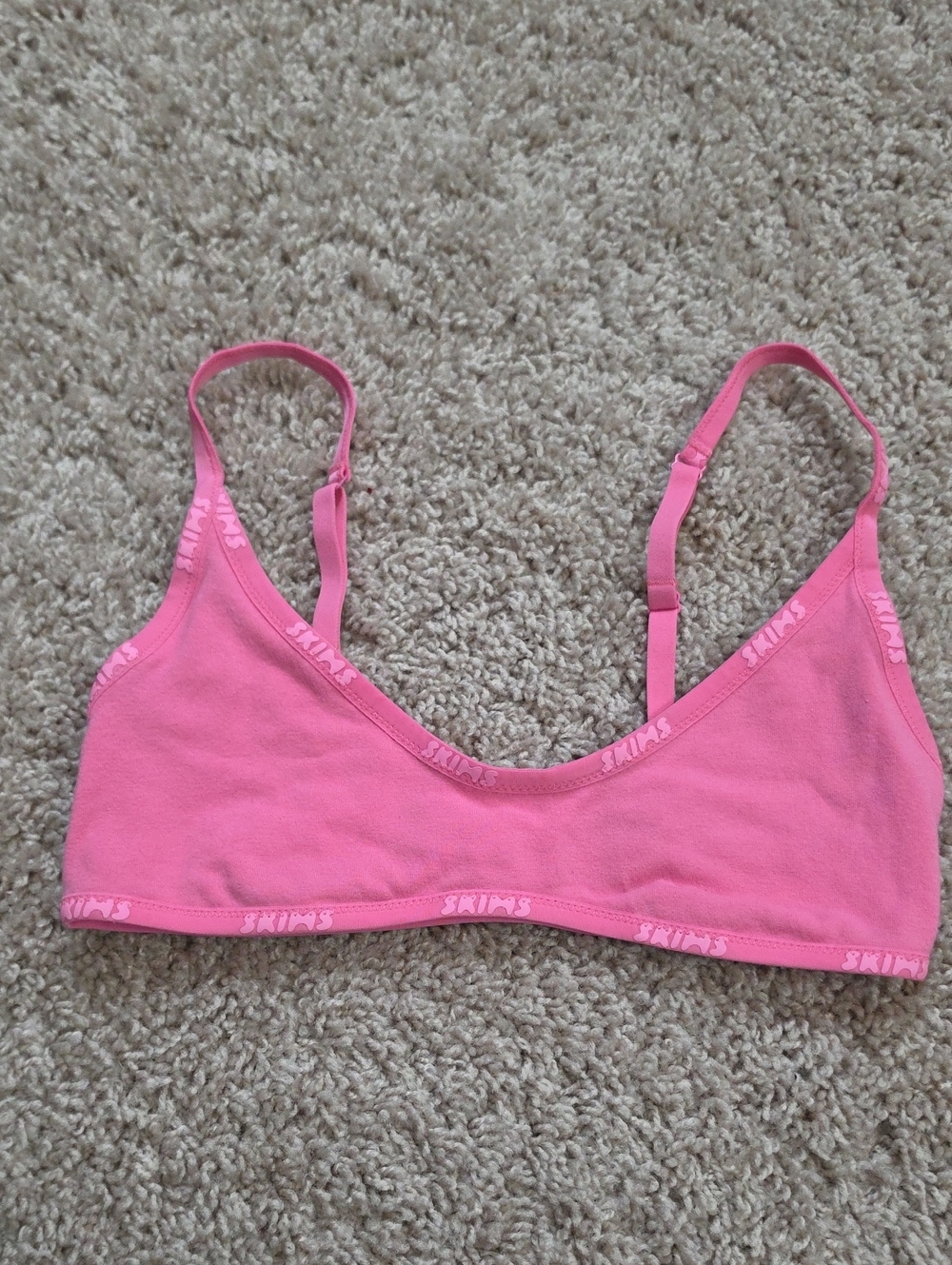 SKIMS Hot Pink Cotton Bralette with Logo Trim Sz SMALL